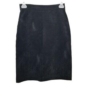 GIII Black Pencil Leather Skirt‎ 3/4 Vintage Back Slit Goth Grunge Streetwear